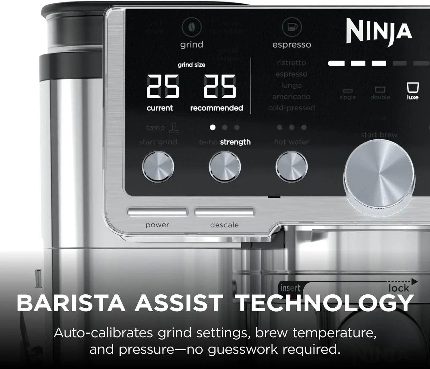 Luxe Pro Coffee Machine ES701UK – 3-in-1 Espresso, Latte & Cappuccino Maker with Built-In Grinder