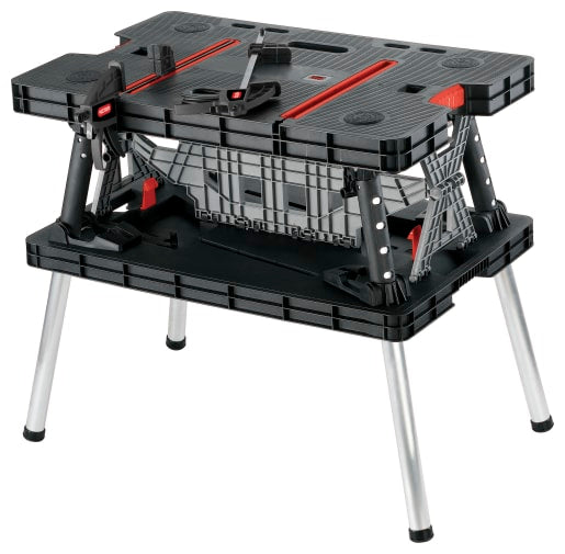 Keter Folding Work Bench with Adjustable Clamps – Portable Workstation