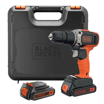 Black+Decker 18V Li-Ion Cordless Combi Drill Kit – 2 x 1.5Ah Batteries | BCD003C2K-GB